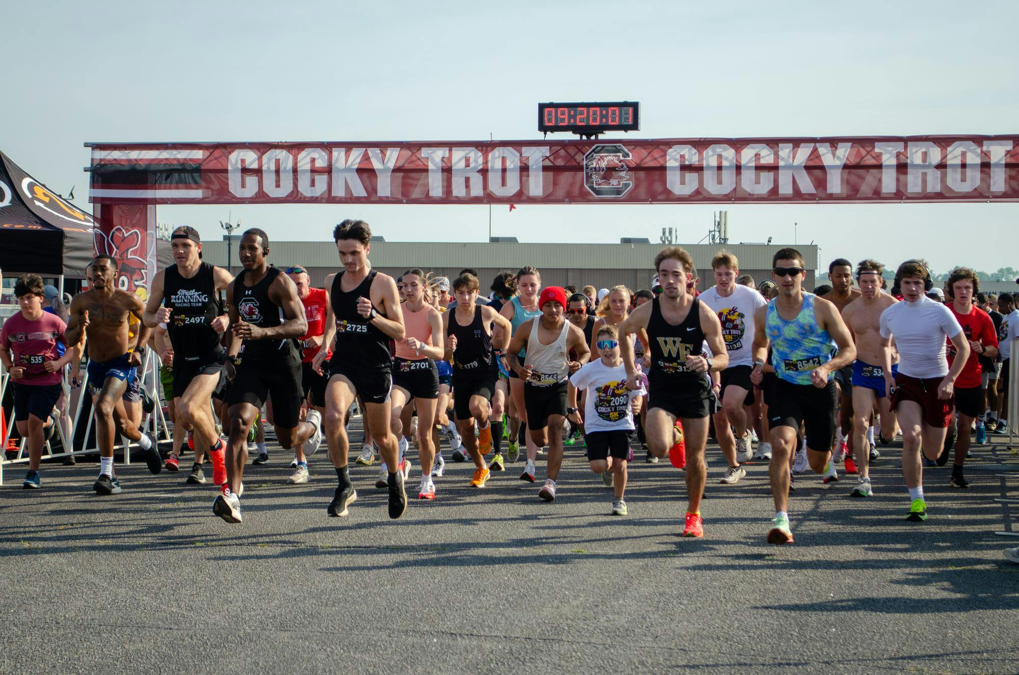 The first runners start the fifth annual Cocky Trot 5K at the South Carolina State Fairgrounds on April 25, 2026. A total of 3,276 people signed up to participate.