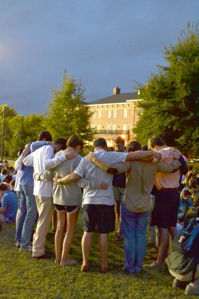 	Students gather Monday to pray for Martha Childress, the victim of Sunday’s Five Points shooting.