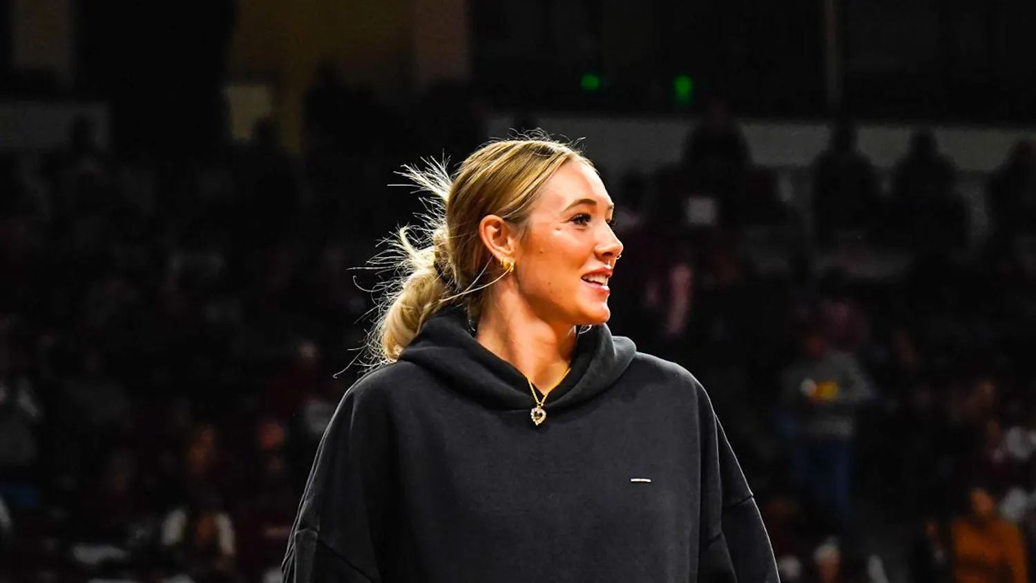 Senior forward Chloe Kitts stands on the baseline during the halftime of South Carolina's game against Grand Canyon University at Colonial Life Arena on Nov. 3, 2025. Kitts won the NCAA Regional MVP and SEC Tournament MVP in 2025.