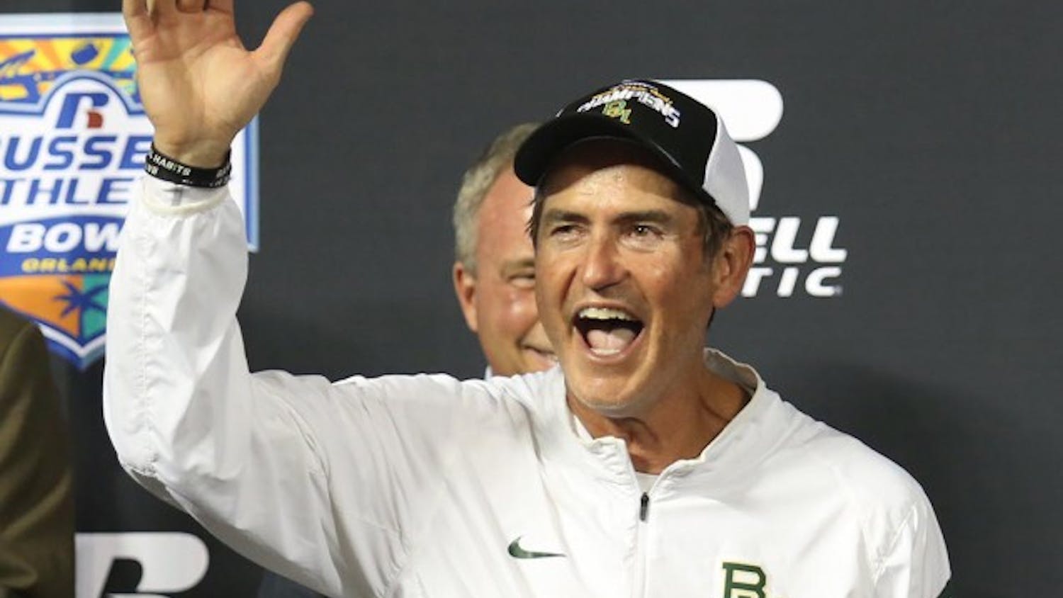 Baylor head coach Art Briles celebrates after winning the Russell Athletic Bowl on Tuesday, Dec. 29, 2015, at the Orlando Citrus Bowl in Orlando, Fla. (Stephen M. Dowell/Orlando Sentinel/TNS)
