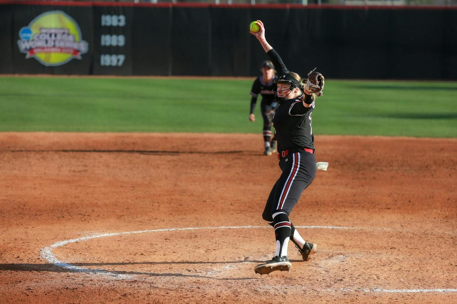 FILE- Fifth-year pitcher Alana Vawter winds up her pitch during the South Carolina 7-2 victory over UNC Charlotte on Feb. 25, 2024. The ɫɫƵs defeated Clemson for the first time on March 20, 2024, since the Tigers became a Division 1 program in 2020.