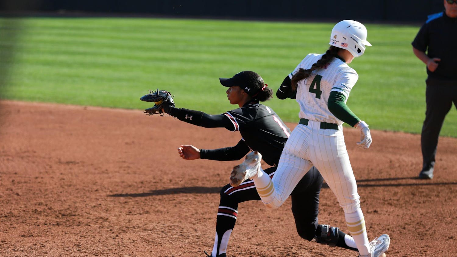 Senior outfielder Aniyah Black catches a ball for an out during South Carolina's matchup against UNC Charlotte on Feb. 25, 2024. Black had 10 putouts and scored one run in the Gamecocks’ 7-2 victory.