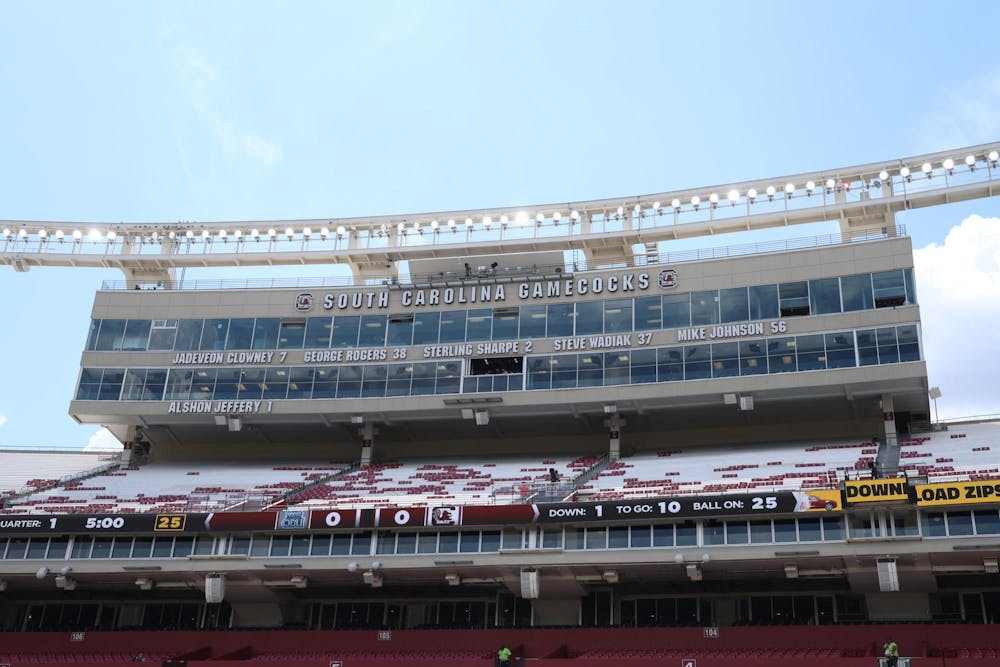 <p>FILE – A view of the press box at Williams-Brice Stadium before a football game on Aug. 31, 2024.</p>