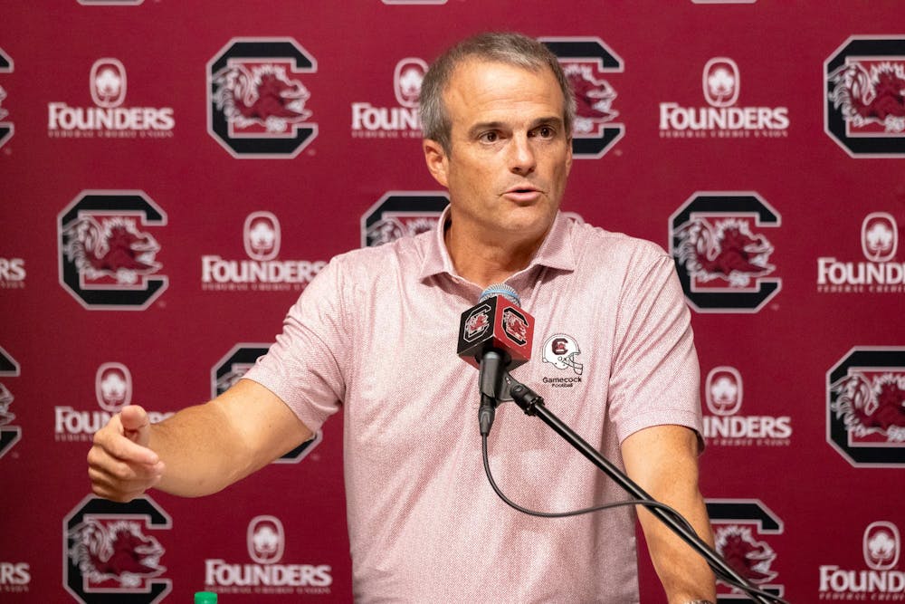 <p>Head football coach Shane Beamer speaks at a press conference on Oct. 1, 2024. Beamer and the rest of the Gamecocks will face No. 12 Ole Miss on Saturday. </p>