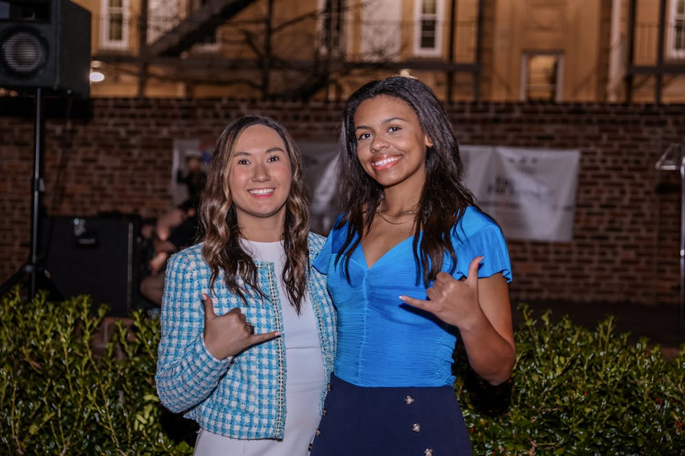 <p>Third-year public relations student Emmie Thompson and second-year finance and marketing student Abrianna Reaves pose together as the University of South Carolina’s new student body president and vice president on Feb. 22, 2023. Thompson and Reaves campaigned together as running mates for the election.</p>