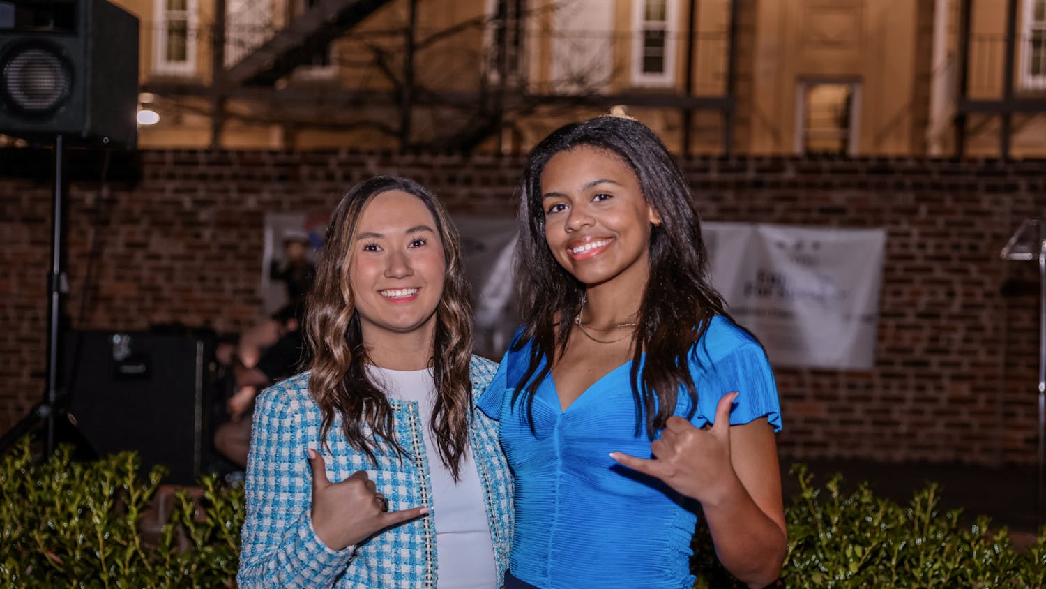 Third-year public relations student Emmie Thompson and second-year finance and marketing student Abrianna Reaves pose together as the University of South Carolina’s new student body president and vice president on Feb. 22, 2023. Thompson and Reaves campaigned together as running mates for the election.