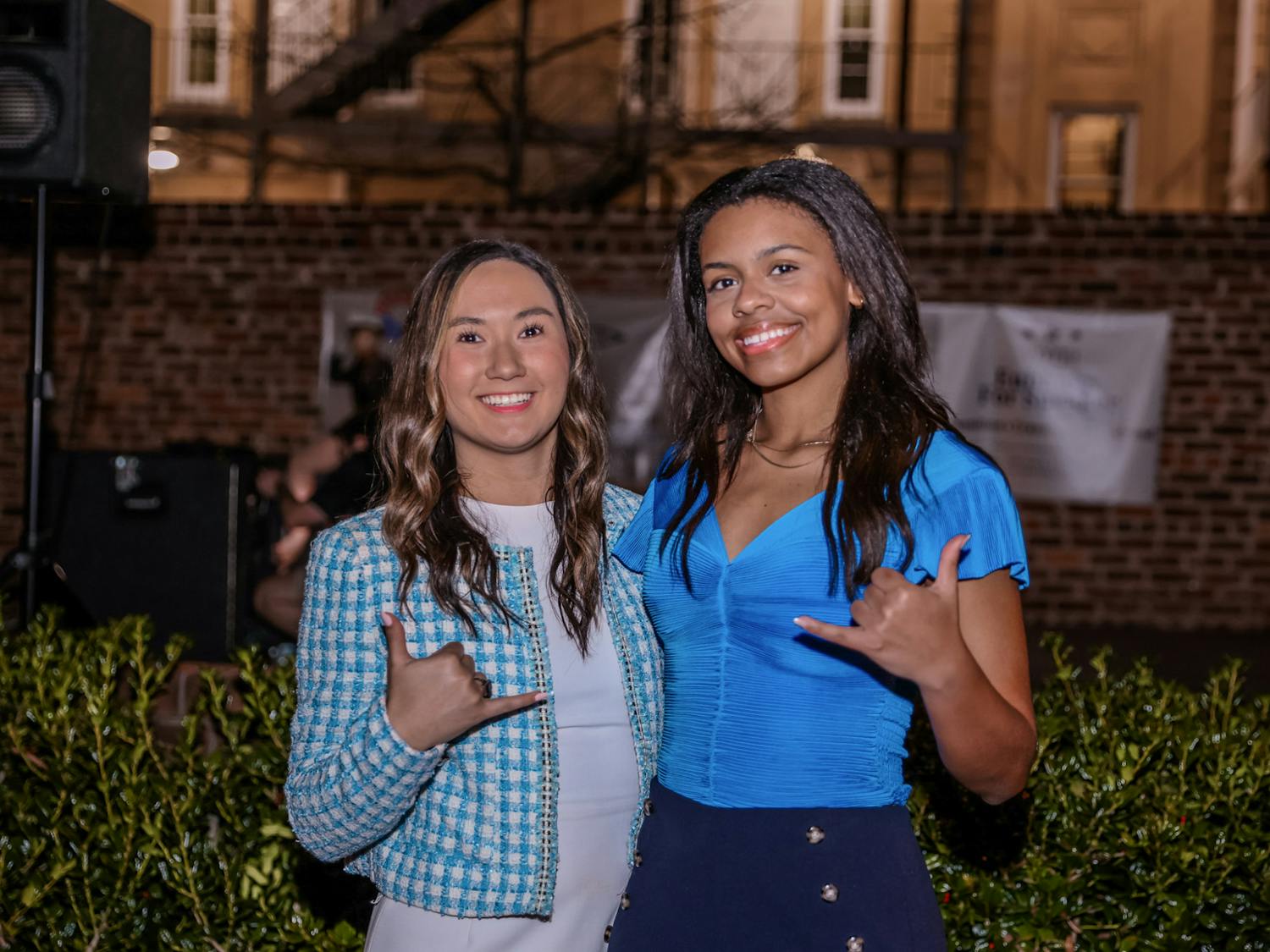 Third-year public relations student Emmie Thompson and second-year finance and marketing student Abrianna Reaves pose together as the University of South Carolina’s new student body president and vice president on Feb. 22, 2023. Thompson and Reaves campaigned together as running mates for the election.