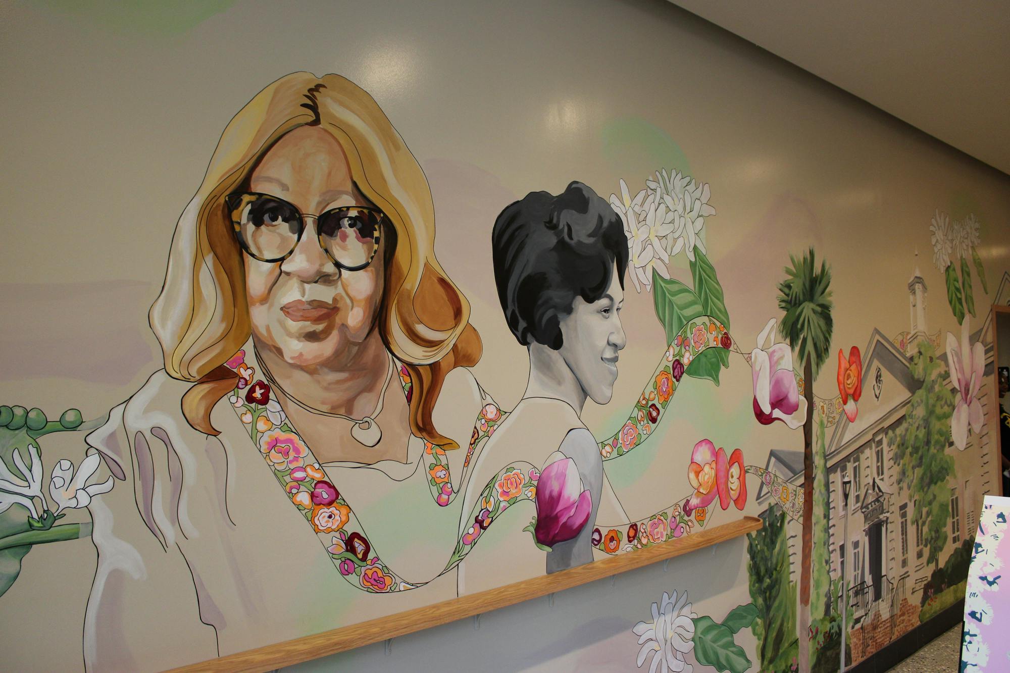 The inside of the 650 Lincoln St. Starbucks on March 11, 2023. The Starbucks mural is dedicated to the first Black female student at USC, Henrie Monteith Treadwell.