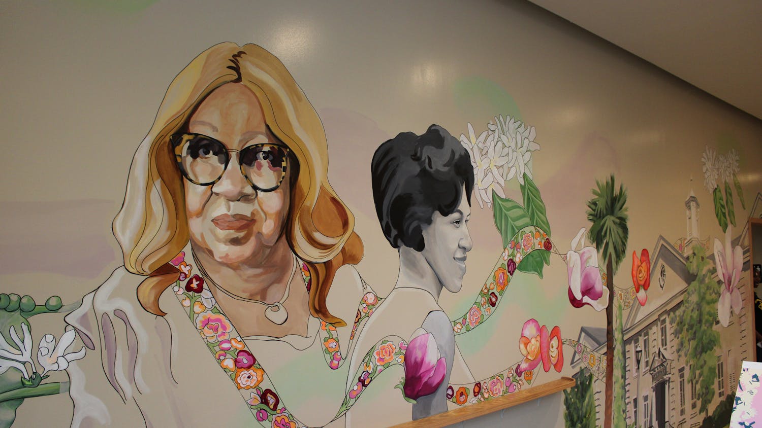 The inside of the 650 Lincoln St. Starbucks on March 11, 2023. The Starbucks mural is dedicated to the first Black female student at USC, Henrie Monteith Treadwell.