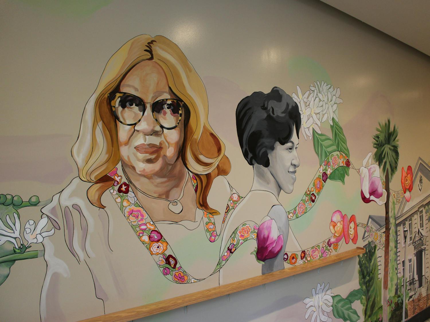 The inside of the 650 Lincoln St. Starbucks on March 11, 2023. The Starbucks mural is dedicated to the first Black female student at USC, Henrie Monteith Treadwell.