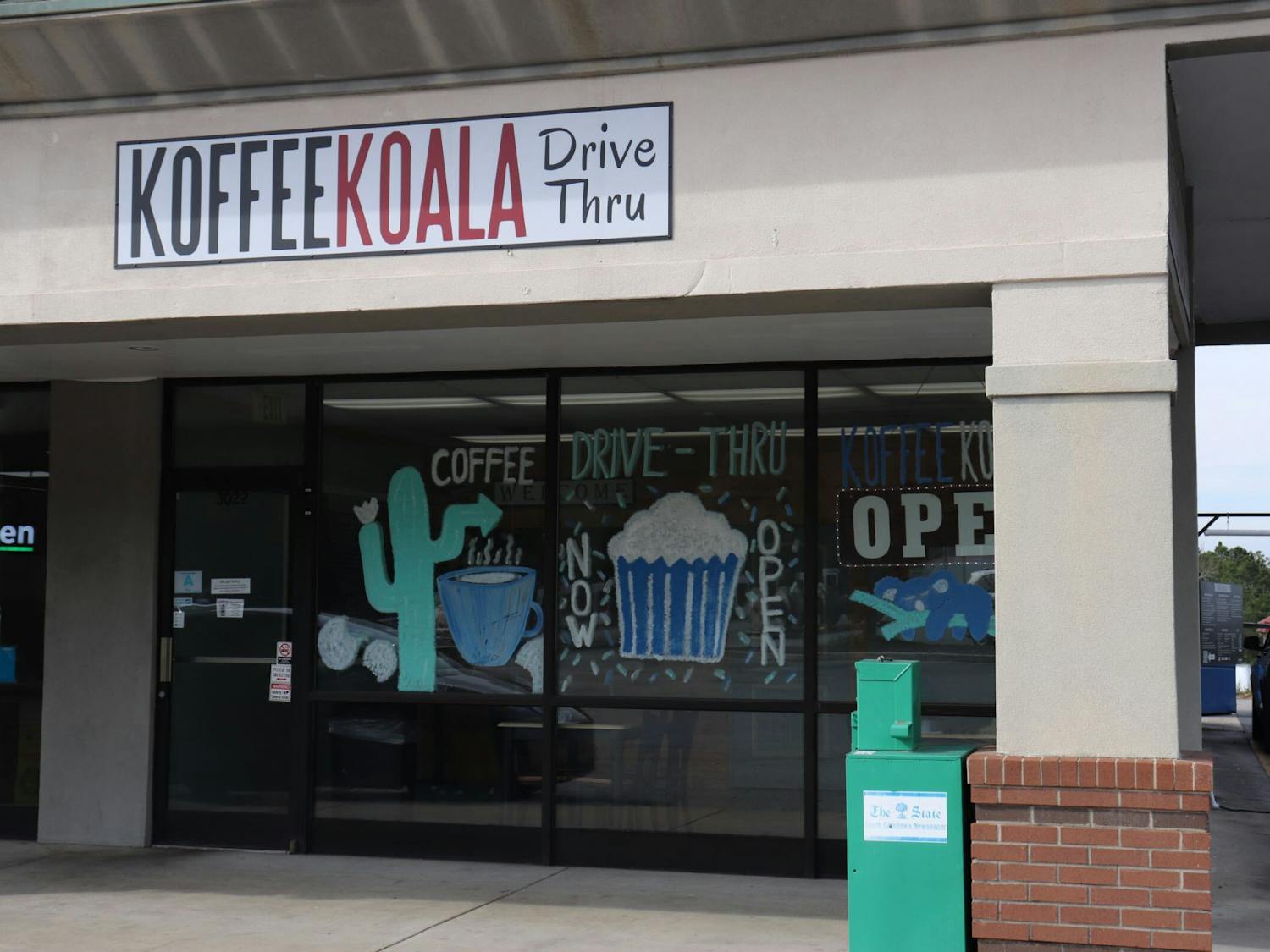 A photo of the outside of Koffee Koala coffee shop, located in the Cayce Crossing shopping center, on Feb. 15, 2023. Customers can dine inside or choose the drive-thru option if they're in a hurry.