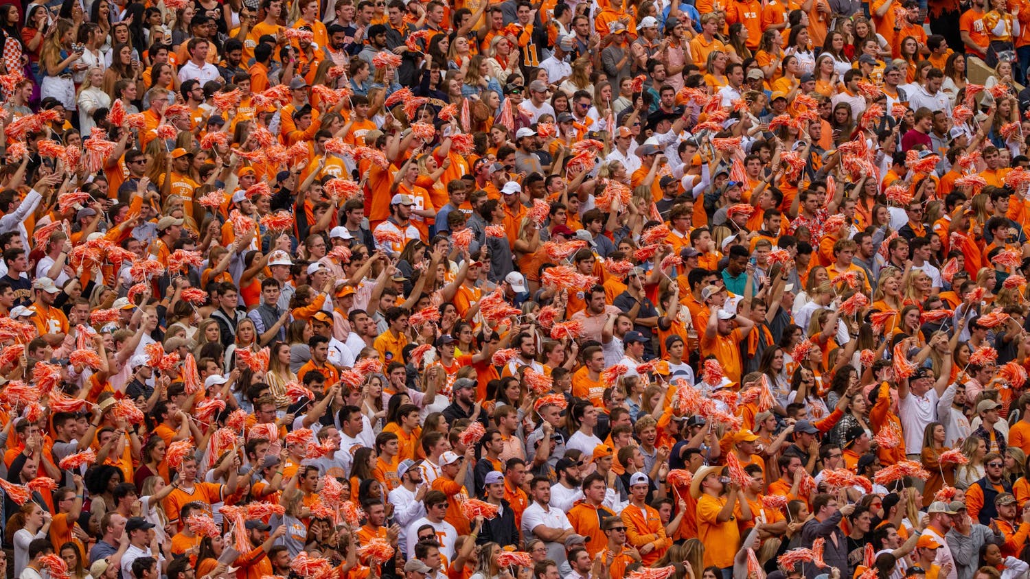Fans in the student section cheer on the Vols at Neyland Stadium during their game against South Carolina on October 26, 2019.