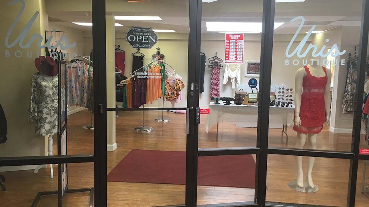 Unis Boutique offers a wide selection of clothing and accessories. It is located on 631 Harden St in Columbia, SC.