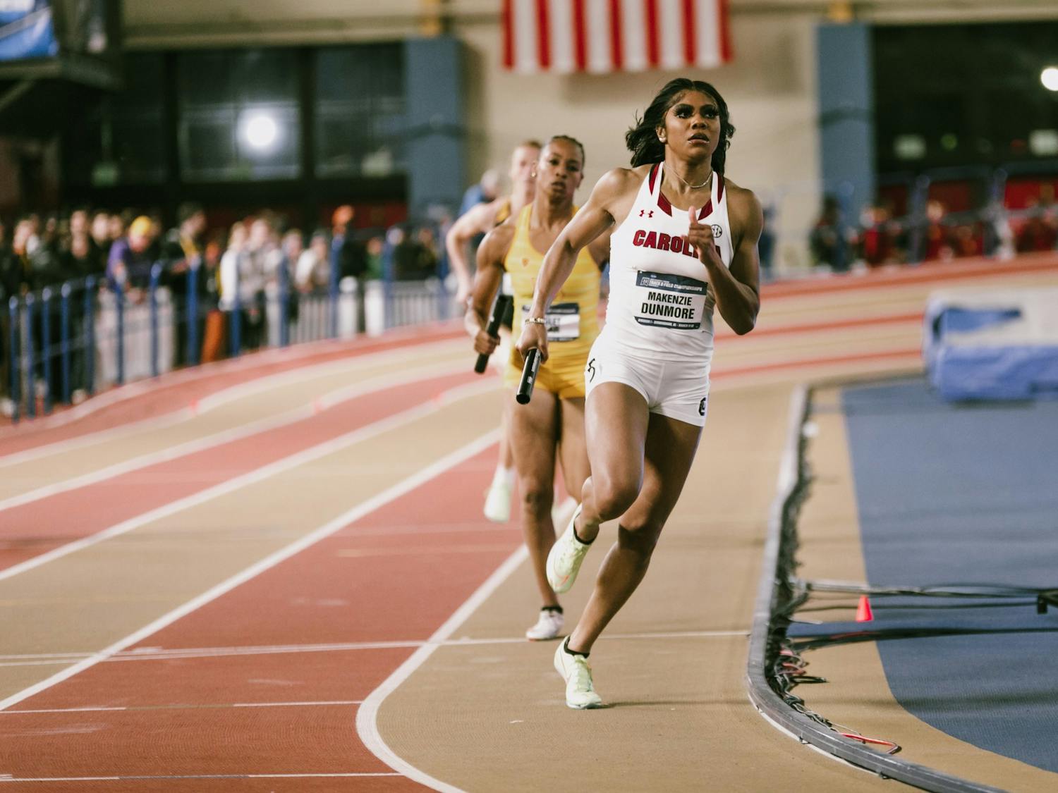 Senior sprinter Makenzie Dunmore races along with USC Track & Field while competing at the 2022 D1 Indoor Nationals at the CrossPlex in Birmingham, A.L., on March 12, 2022.
