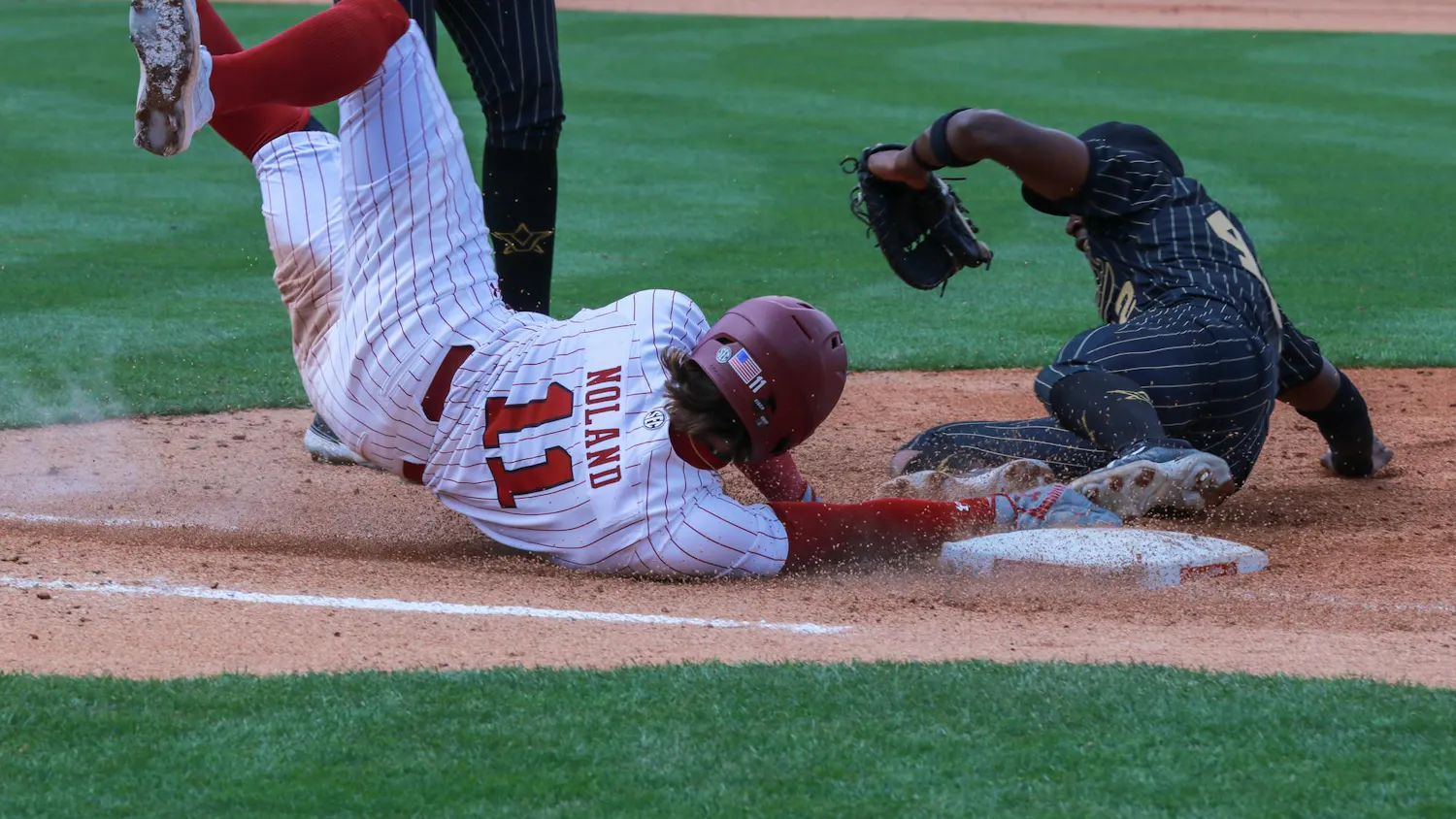 The South Carolina baseball team earned its first SEC series victory of the 2024 season with a win over No. 3 Vanderbilt on March 24. 2024. The Gamecocks beat the Commondores 8-4, 8-3 and 10-2 over the three games.