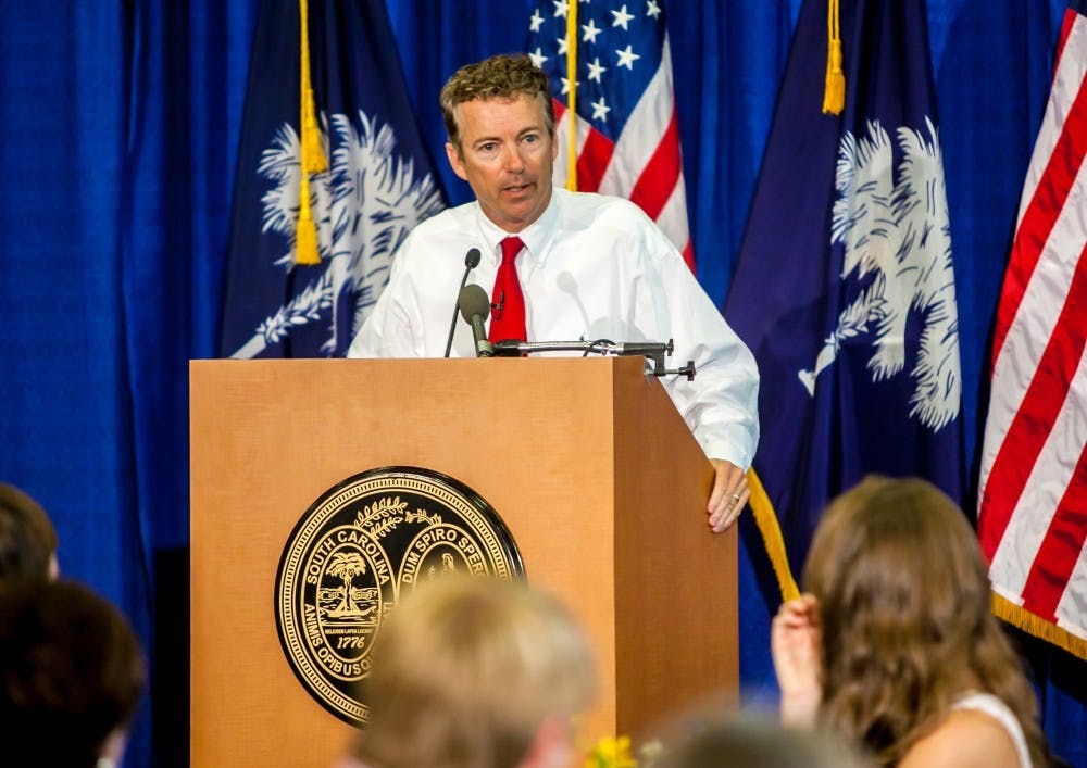 Sen. Rand Paul (R-KY) speaks during a South Carolina Republican barbecue event at the State Farmer's Market in West Columbia, South Carolina, Friday, June 28, 2013. (Jeff Blake/The State/MCT)