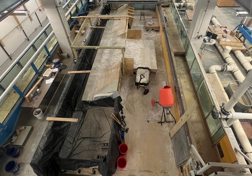 <p>An experimental setup testing to see if biopolymer xanthan gum is a strong preventative for erosion.</p>