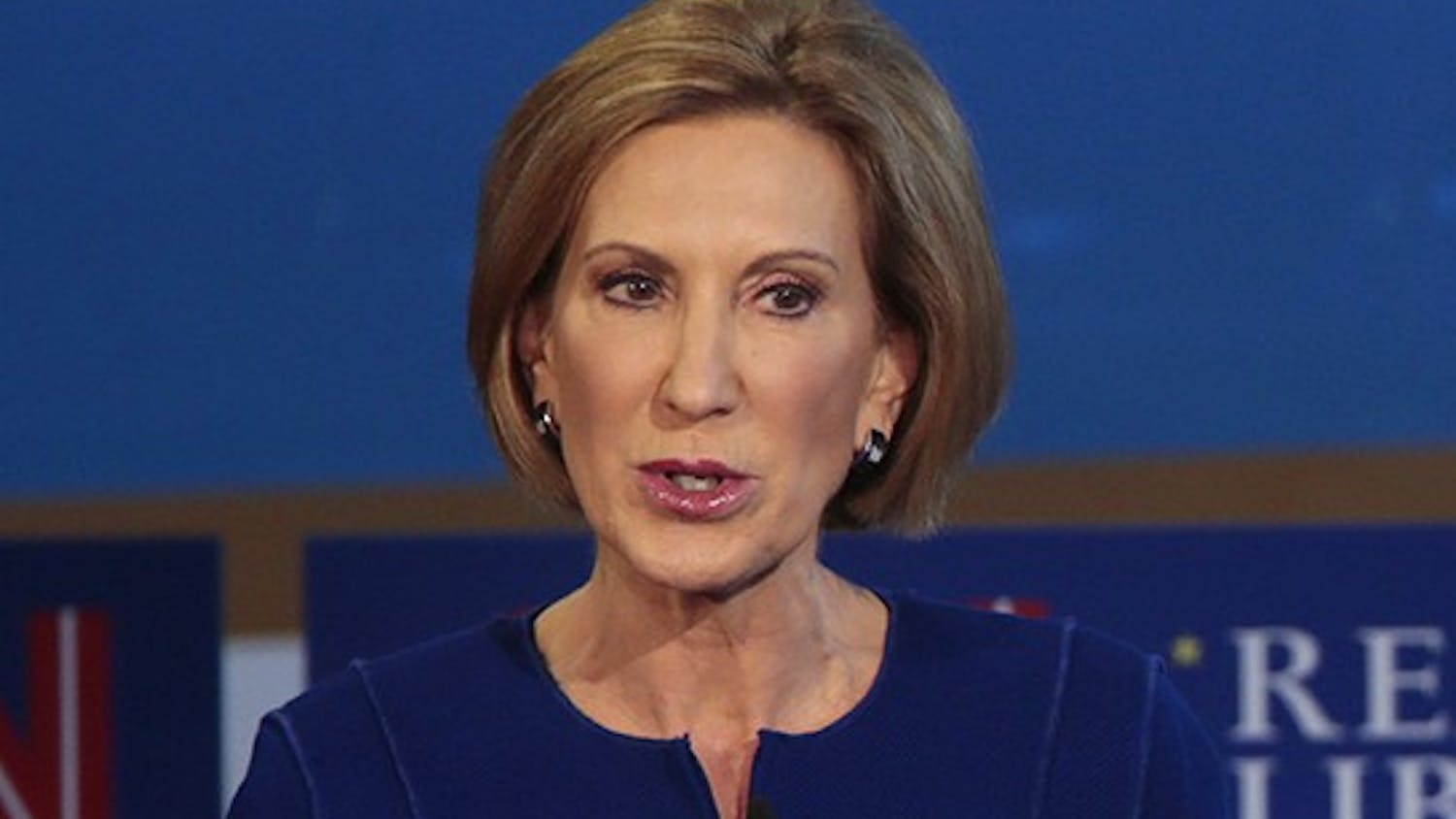 Republican presidential candidate Carly Fiorina on the debate stage at the Reagan Library in Simi Valley, Calif., on Wednesday, Sept. 16, 2015. (Robert Gauthier/Los Angeles Times/TNS)