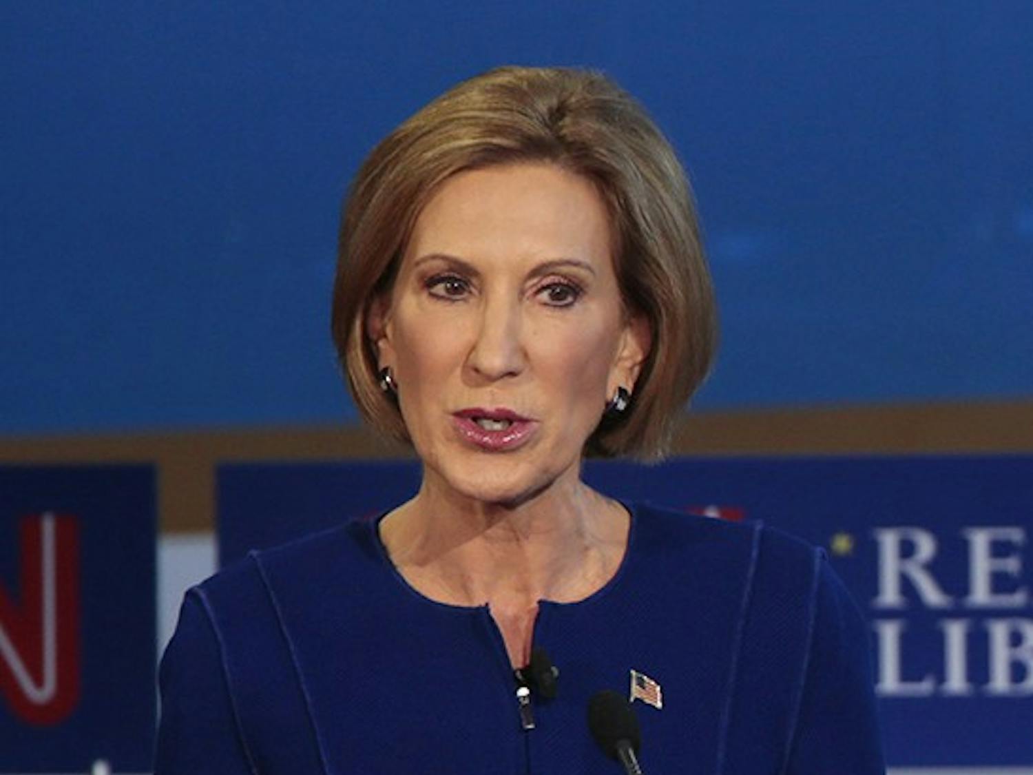 Republican presidential candidate Carly Fiorina on the debate stage at the Reagan Library in Simi Valley, Calif., on Wednesday, Sept. 16, 2015. (Robert Gauthier/Los Angeles Times/TNS)
