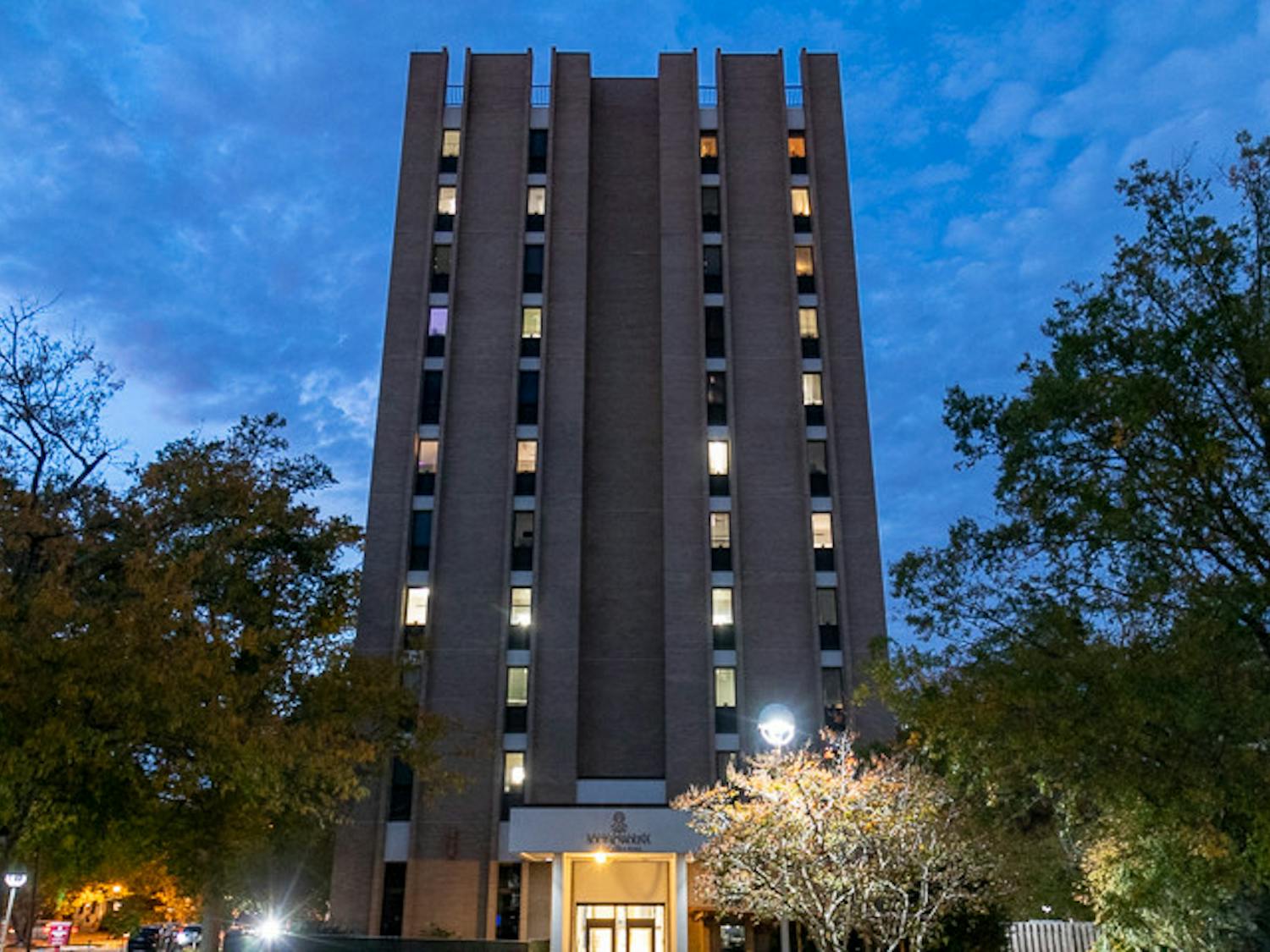 Ground view of Columbia Hall on Oct. 25, 2022. Residents have made complaints about getting sick due to mold growing in the dorms.&nbsp;