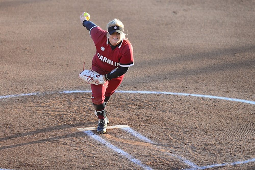 Graduate student pitcher Cayla Drotar winds up to pitch. The Gamecocks will face North Carolina in their season opener on Feb. 12.