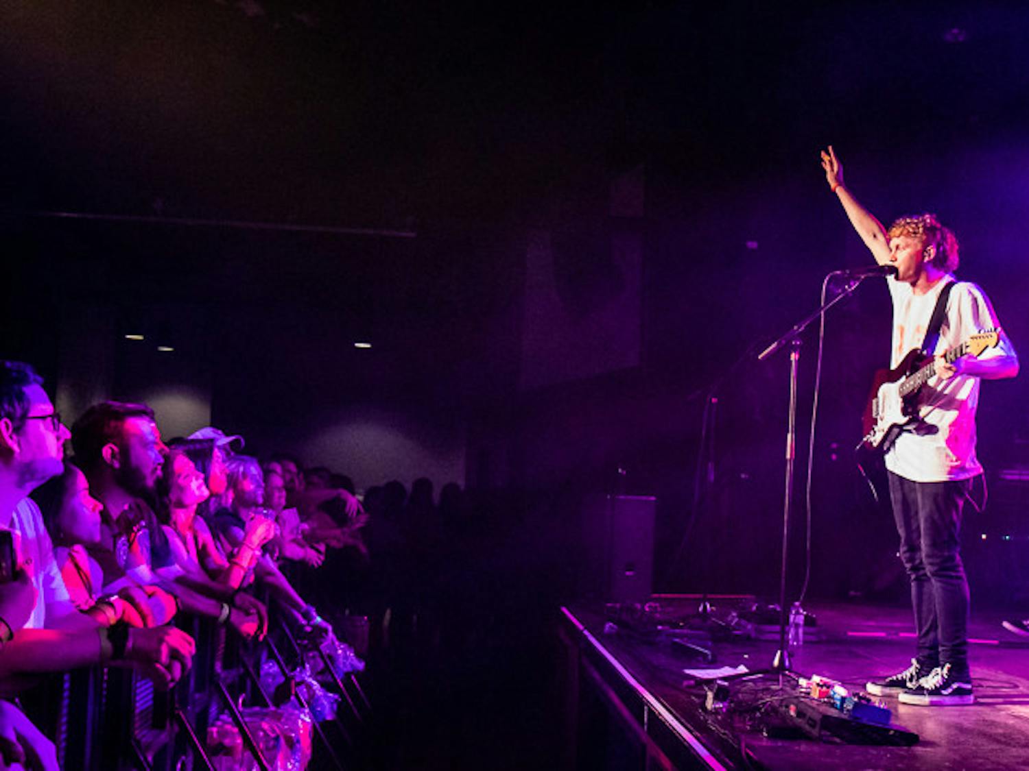 Lead singer of Knox calls out to the crowd during their performance at The Senate on Sept. 15, 2022. This is the band's third show ever played on tour. 