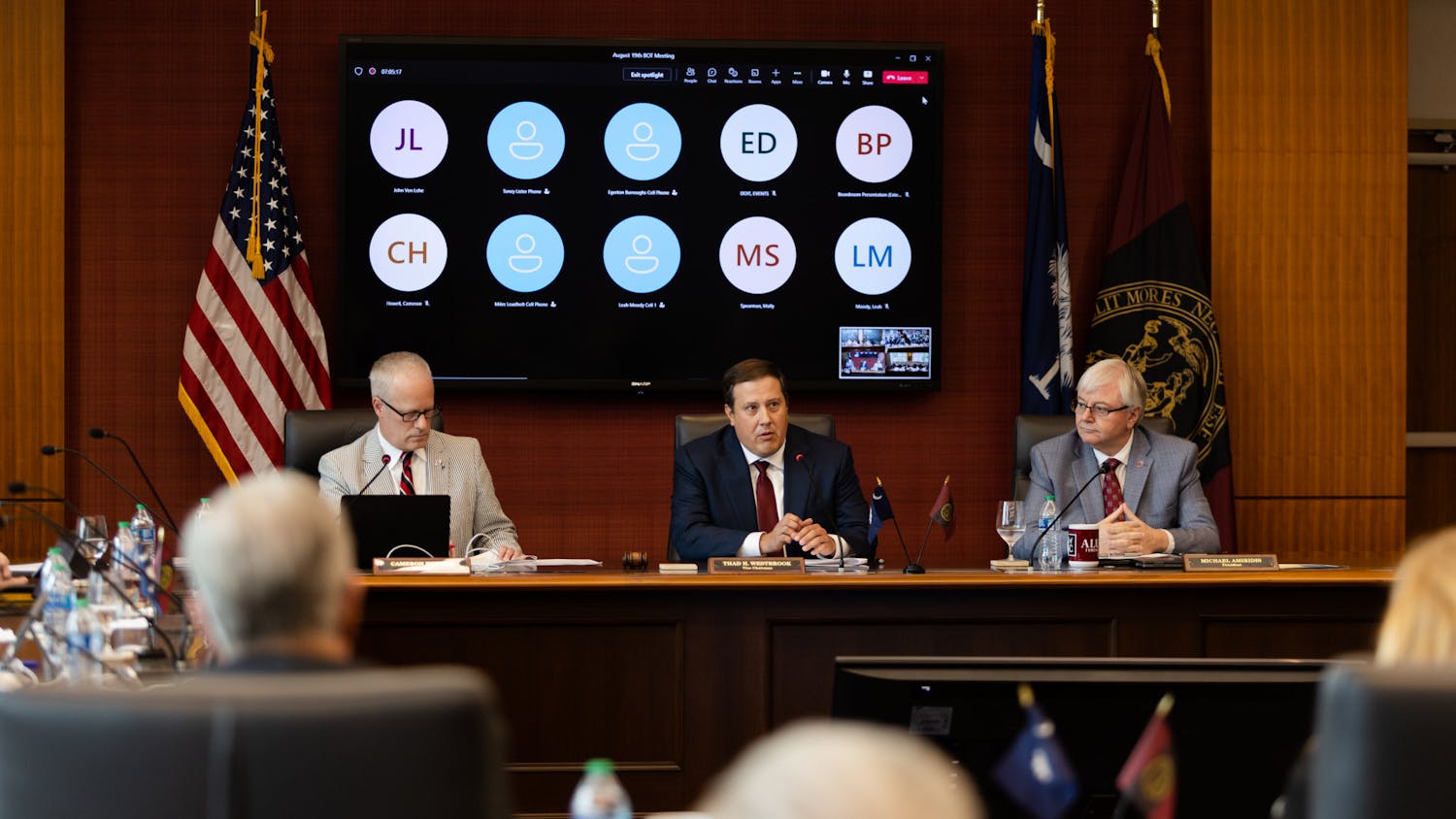 FILE—Chairman Thad Westbrook talks to the board of trustees during a meeting on Aug. 19, 2022. During its meeting on Feb. 24, 2023, the board welcomed two new members, Henry Jolly and Reid Sherard.
