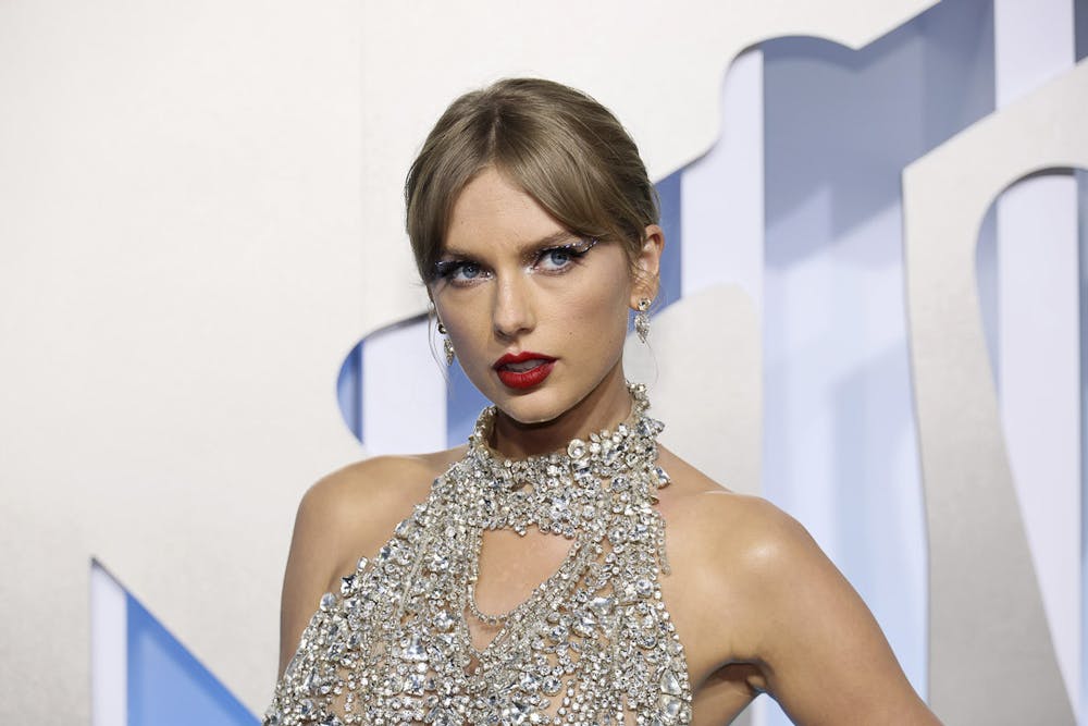 <p>Taylor Swift attends the 2022 MTV VMAs at Prudential Center in Newark, New Jersey, on Aug. 28, 2022. Taylor Swift is beginning her Eras Tour, performing three-hour setlists that feature songs from her four newest albums: "Lover," "folklore," "evermore" and her most recent album, "Midnights."</p>