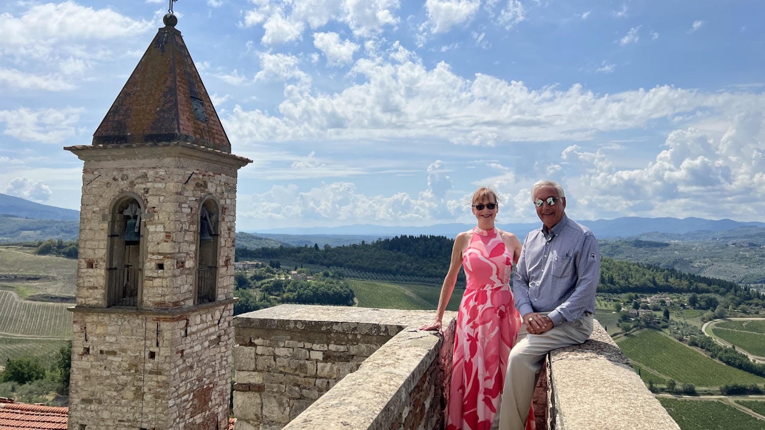 Harris and Patricia Pastides pose for a photo during a trip to Tuscany, Italy.&nbsp;