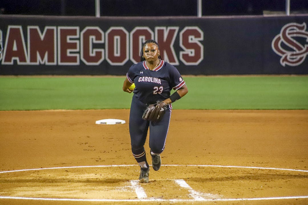 Senior pitcher Donnie Gobourne takes to the pitcher's circle first for South Carolina during its matchup against North Carolina at Beckham Field on March 1, 2023. The Gamecocks beat the Tar Heels 9-1.