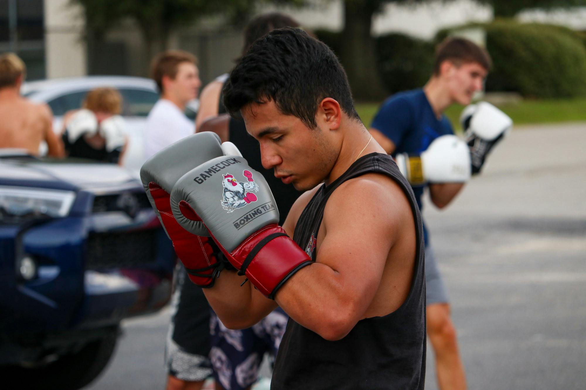 USC's Carolina Boxing Club gathers for an high-paced practice session on Sept. 12, 2022, at Battle Boxing Gym on Bluff Rd. in Columbia, S.C. The Carolina Boxing Club practices Monday, Wednesday and Friday afternoons for a variety of training sessions to prepare members for live-sparring sessions and tournaments taking place later this season.