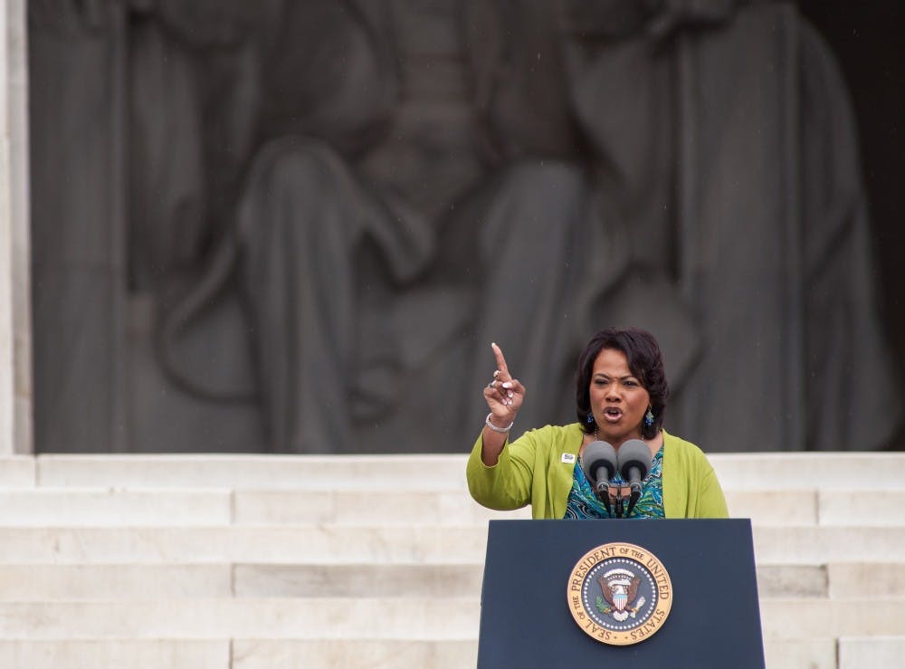 Rev. Bernice King addresses the audience during the Let Freedom Ring ceremony to commemorate the 50th anniversary of the March on Washington for Jobs and Freedom at the Lincoln Memorial in Washington, D.C., Wednesday, August 28, 2013. (Andre Chung/MCT)