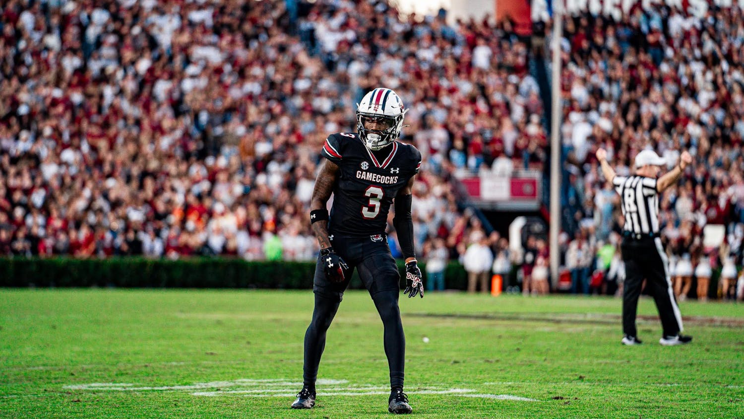 FILE — Freshman wide receiver Mazeo Bennett Jr. Is tackled after rushing the ball down the field for a touchdown. The Gamecocks won 34-30 for the Mizzou matchup at the Williams-Brice Stadium.