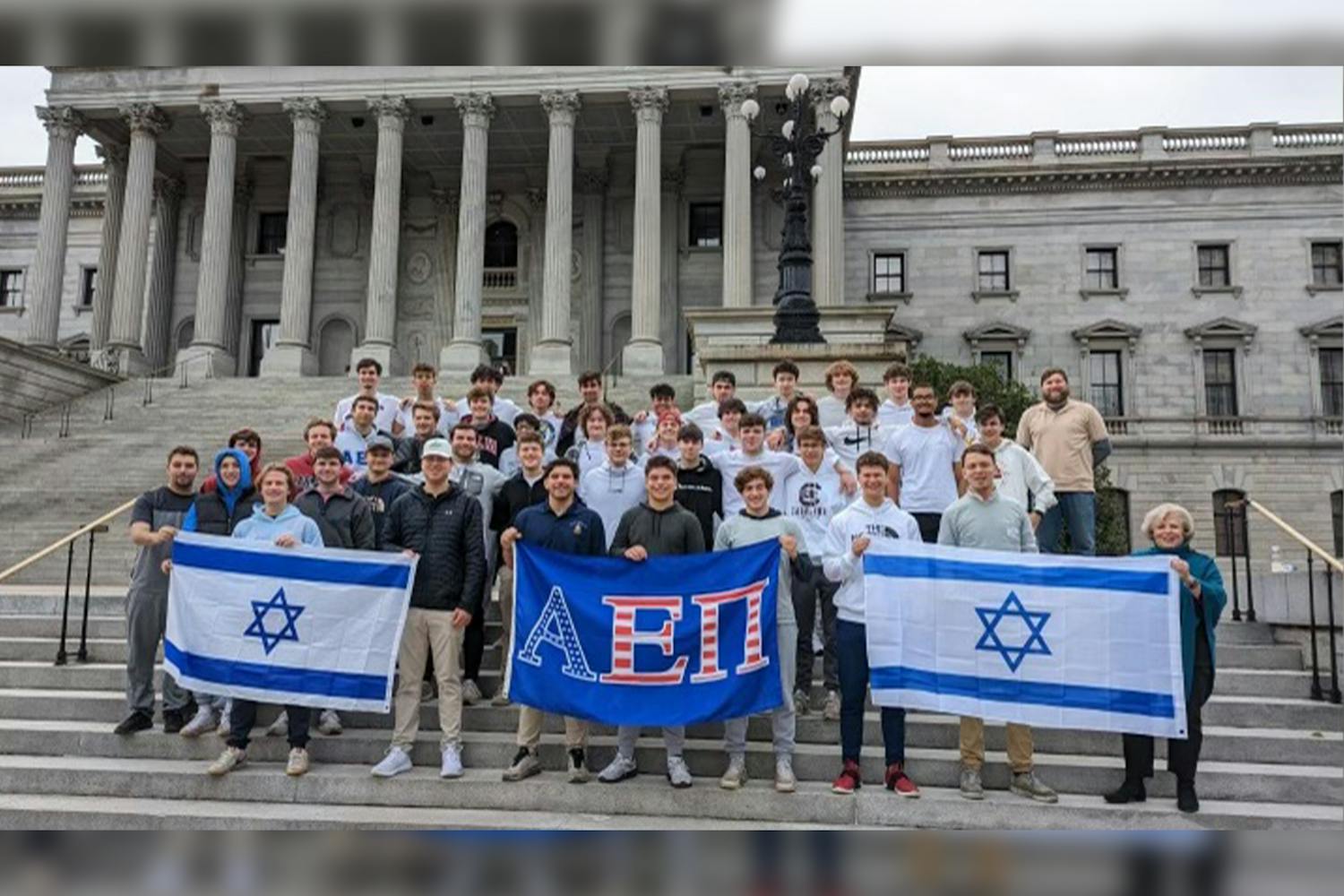 USC students and faculty represent their Jewish heritage at the South Carolina Statehouse on Jan. 29, 2023. The group participated in a “Walk to Remember” to preserve and support the remembrance of the Holocaust.&nbsp;