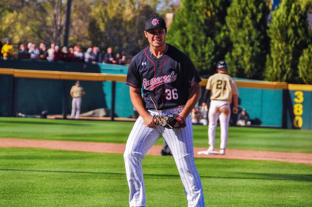 FILE—Redshirt Freshman pitcher Cade Austin celebrates a series winning strikeout against Vanderbilt on March 26, 2022.