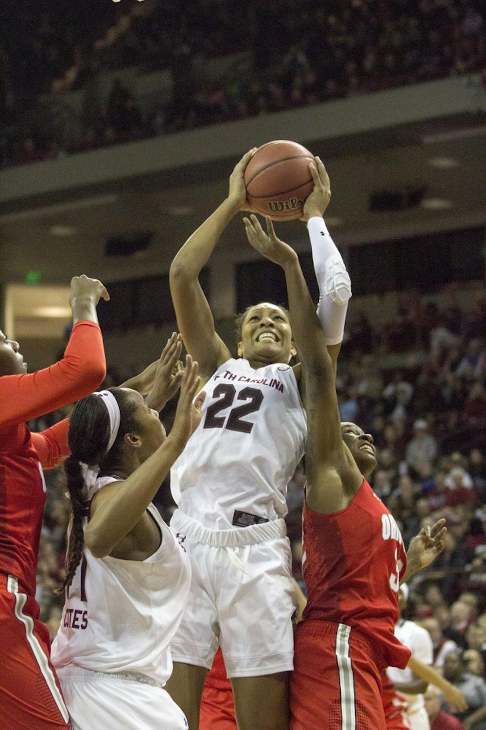<p>Sophomore A'ja Wilson took home SEC Player of the Week Honors after two double-doubles last week.</p>