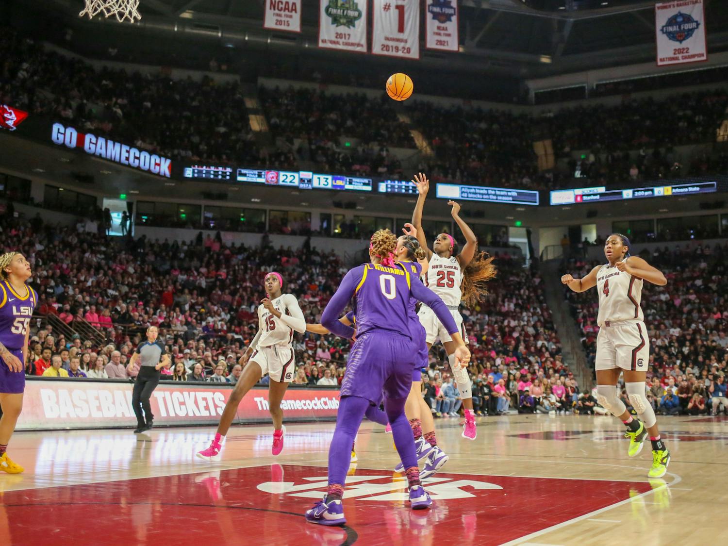 Redshirt freshman guard Raven Johnson shoots the ball during South Carolina’s matchup against LSU at Colonial Life Arena on Feb. 12, 2023. The Gamecocks beat the Tigers 88-64. 