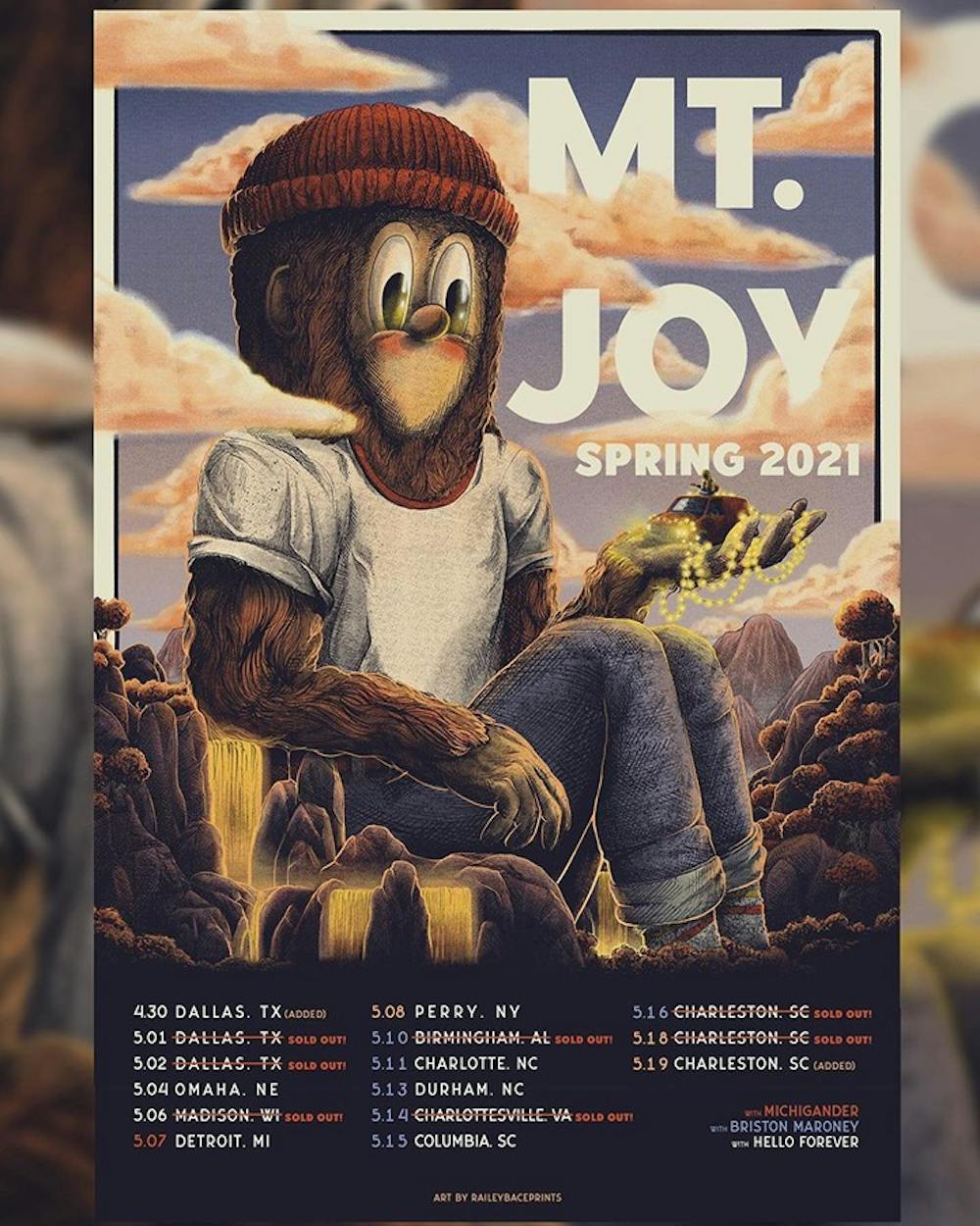 A poster for Mt. Joy's first tour since the pandemic started. The group will travel to 12 different locations in May to perform.