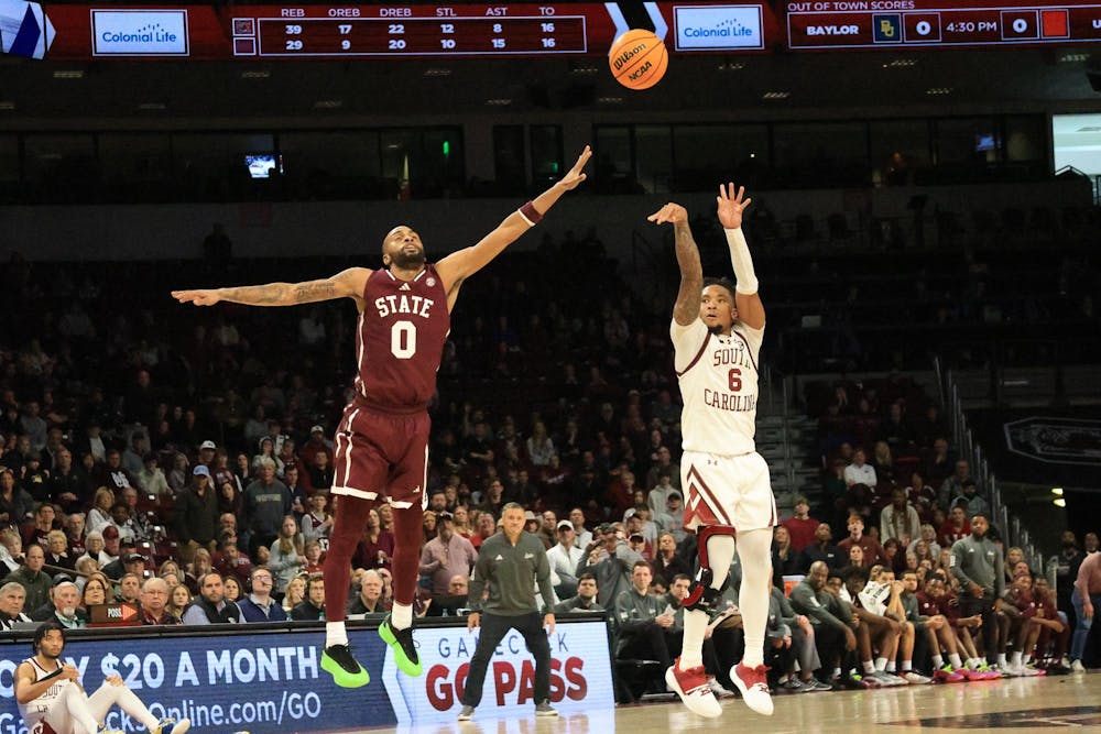 <p>FILE – Senior guard Jamarii Thomas attempts to score for the Gamecocks during their game against Mississippi State at Colonial Life Arena on Jan. 25, 2025. The Gamecocks currently hold a record of 10-11 (0-8 SEC).</p>