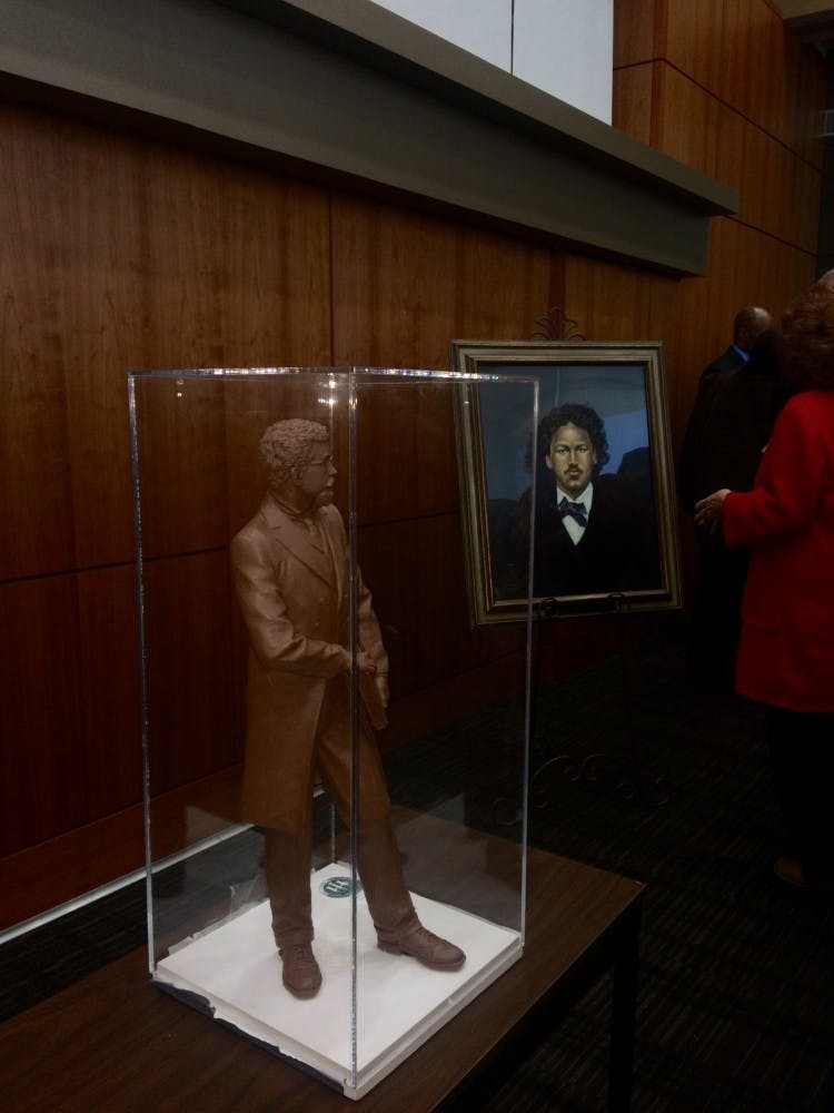 A two foot model of the statue of Richard T. Greener to be placed outside of Thomas Cooper Library. &nbsp;