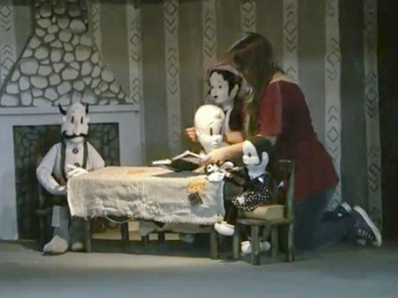 Lyon Hill, the Columbia Marionette Theatre’s artistic director, shows the set of “Hansel and Gretel.”