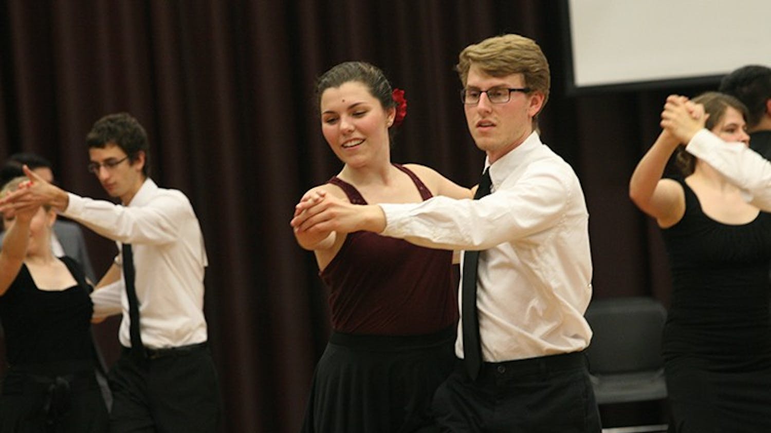 Carter Little, junior public health major, and Andrew Lopiano, junior political science and English double major, compete in Gamecock Invitational Ballroom Dance Competition.