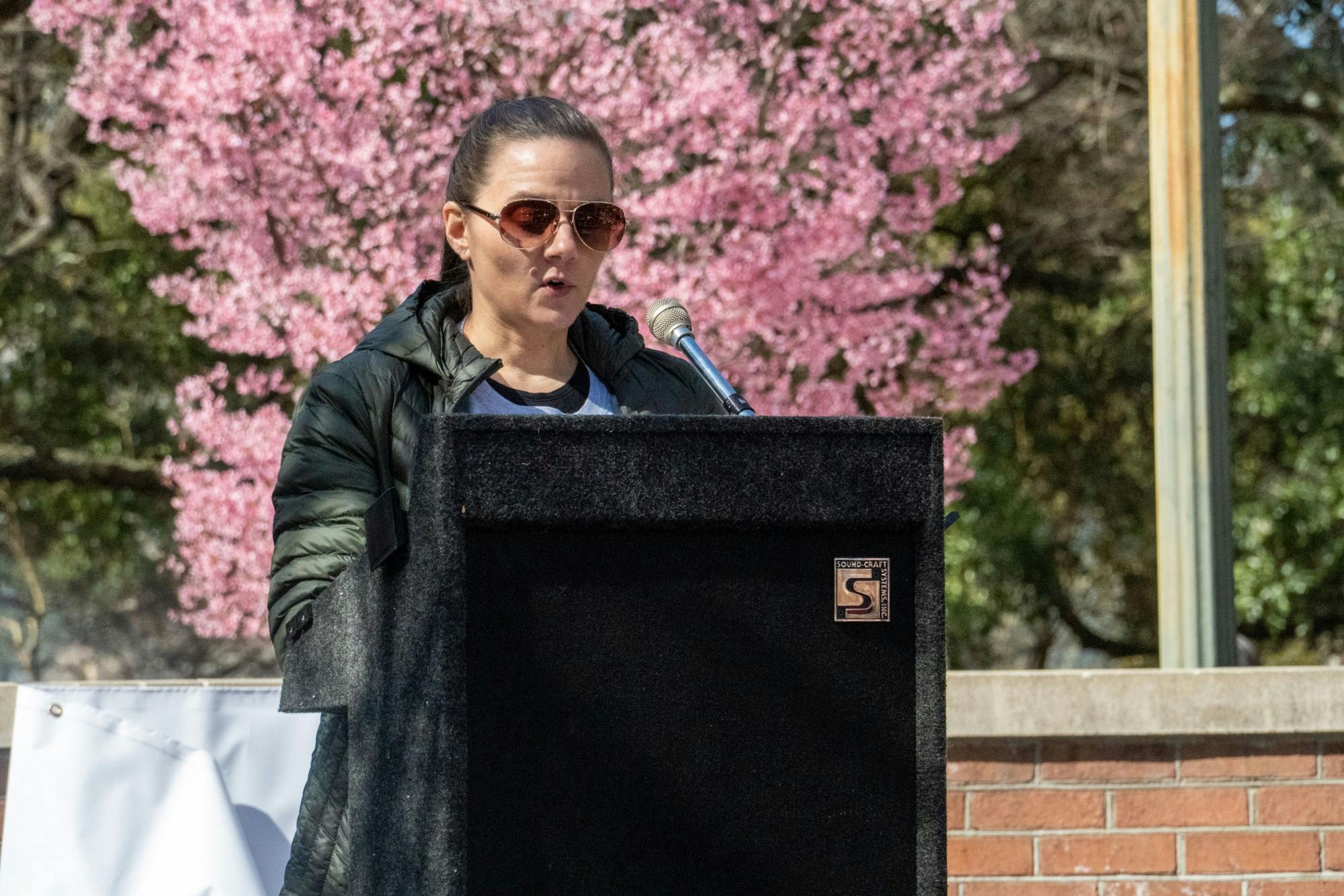 Special guest speaker, psychologist Nicole Matros, gives advice on dealing with loved ones suffering from eating disorders during NEDA Walk charity event on Feb. 26, 2022.The NEDA Walk took place as a charity event raise support and money for those who effected by eating disorders.