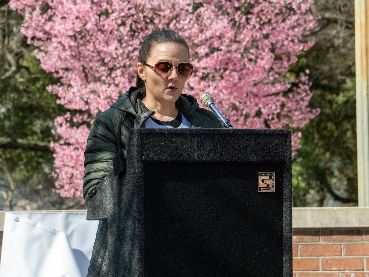 Special guest speaker, psychologist Nicole Matros, gives advice on dealing with loved ones suffering from eating disorders during NEDA Walk charity event on Feb. 26, 2022.The NEDA Walk took place as a charity event raise support and money for those who effected by eating disorders.