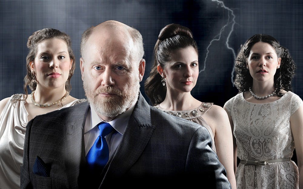 	<p>James Keegan (center), an experienced Shakespearean actor, plays the title role. Leeanna Rubin (left), Laurie Roberts (right) and Mellissa Peters play his daughters. </p>