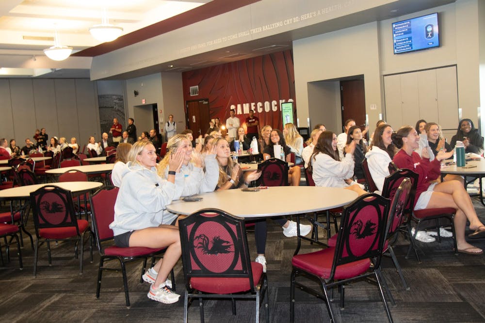 <p>The University of South Carolina Women's Soccer team watches on as the rankings for the NCAA tournament are announced on Nov. 11, 2024. The Gamecocks will host East Carolina University on Friday, Nov. 15, 2024.</p>