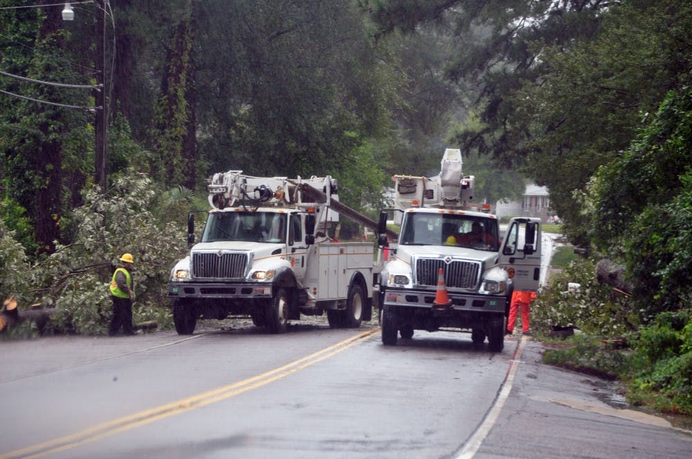 Road crews do maintenance after the October 2015 flood.