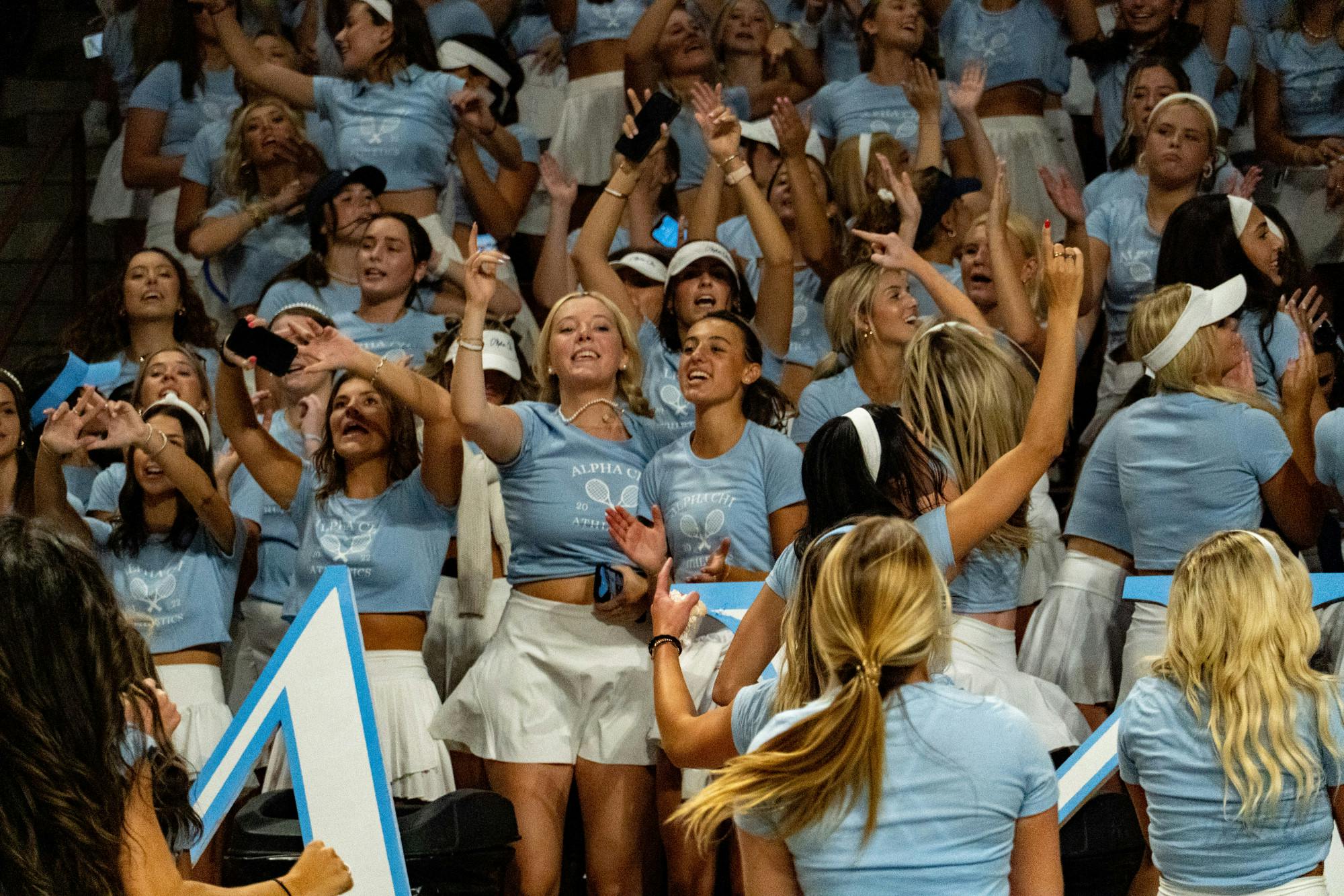 USC Sororities gathered Sunday afternoon, Aug. 21, 2022 at the Colonial Life Arena in costumes and sorority shirts to celebrate Bid Day. New members ran out of the Colonial Life tunnels to join their sororities at the center of the arena.