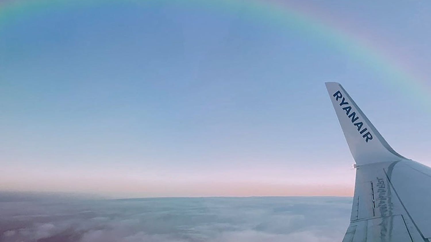 A rainbow seen from the window of a plane traveling from Mykonos, Greece to Milan, Italy. Alexa Schaum, a fourth-year marketing and management entrepreneurship student, studied abroad in Milan, Italy in Fall 2021.