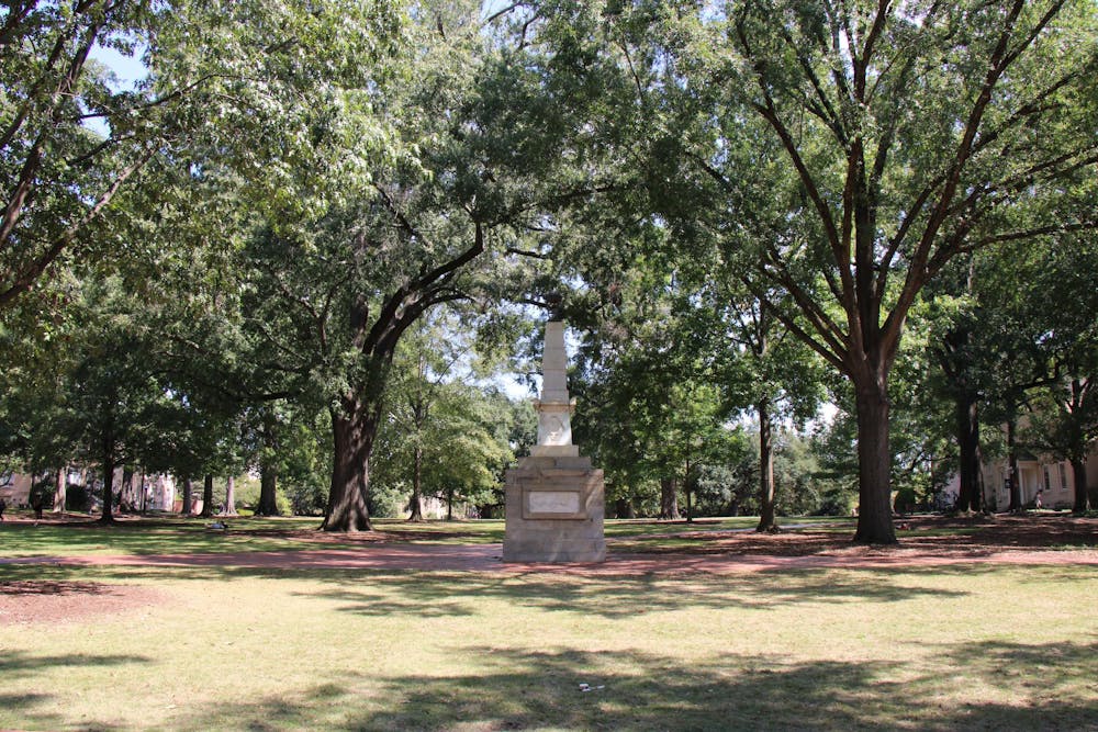 <p>In the middle of the USC Horseshoe is the Maxcy Monument, designed by Robert Mills. It honors the university’s first president, Jonathan Maxcy.</p>